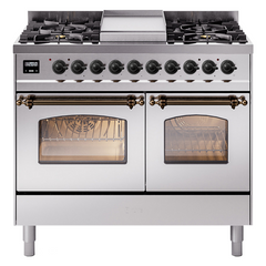 ILVE Nostalgie II 40 inch Dual Fuel Range with Double Ovens, 6 Burners and Griddle Triple Glass Door - UPD40FNMP