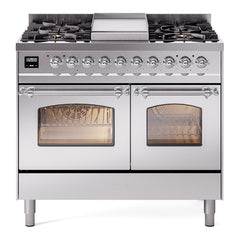 ILVE Nostalgie II 40 inch Dual Fuel Range with Double Ovens, 6 Burners and Griddle Triple Glass Door - UPD40FNMP