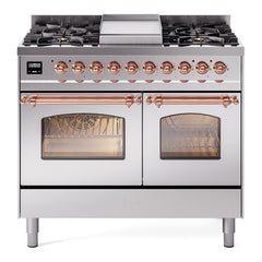 ILVE Nostalgie II 40 inch Dual Fuel Range with Double Ovens, 6 Burners and Griddle Triple Glass Door - UPD40FNMP
