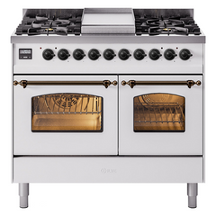 ILVE Nostalgie II 40 inch Dual Fuel Range with Double Ovens, 6 Burners and Griddle Triple Glass Door - UPD40FNMP