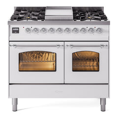 ILVE Nostalgie II 40 inch Dual Fuel Range with Double Ovens, 6 Burners and Griddle Triple Glass Door - UPD40FNMP