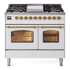 ILVE Nostalgie II 40 inch Dual Fuel Range with Double Ovens, 6 Burners and Griddle Triple Glass Door - UPD40FNMP