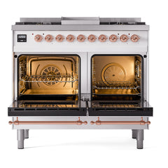 ILVE Nostalgie II 40 inch Dual Fuel Range with Double Ovens, 6 Burners and Griddle Triple Glass Door - UPD40FNMP