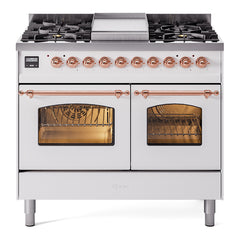 ILVE Nostalgie II 40 inch Dual Fuel Range with Double Ovens, 6 Burners and Griddle Triple Glass Door - UPD40FNMP