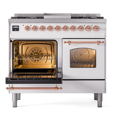 ILVE Nostalgie II 40 inch Dual Fuel Range with Double Ovens, 6 Burners and Griddle Triple Glass Door - UPD40FNMP