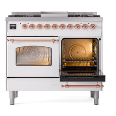 ILVE Nostalgie II 40 inch Dual Fuel Range with Double Ovens, 6 Burners and Griddle Triple Glass Door - UPD40FNMP
