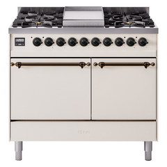 ILVE Nostalgie II 40 Inch Dual Fuel Range with Double Ovens, 6 Burners and Griddle  Solid Door - UPD40FQNMP