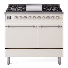 ILVE Nostalgie II 40 Inch Dual Fuel Range with Double Ovens, 6 Burners and Griddle  Solid Door - UPD40FQNMP