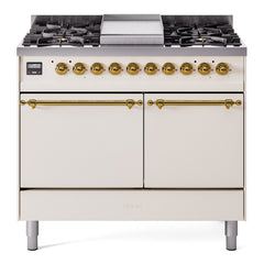 ILVE Nostalgie II 40 Inch Dual Fuel Range with Double Ovens, 6 Burners and Griddle  Solid Door - UPD40FQNMP