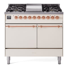 ILVE Nostalgie II 40 Inch Dual Fuel Range with Double Ovens, 6 Burners and Griddle  Solid Door - UPD40FQNMP