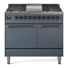 ILVE Nostalgie II 40 Inch Dual Fuel Range with Double Ovens, 6 Burners and Griddle  Solid Door - UPD40FQNMP