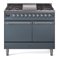 ILVE Nostalgie II 40 Inch Dual Fuel Range with Double Ovens, 6 Burners and Griddle  Solid Door - UPD40FQNMP