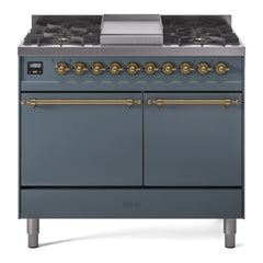 ILVE Nostalgie II 40 Inch Dual Fuel Range with Double Ovens, 6 Burners and Griddle  Solid Door - UPD40FQNMP