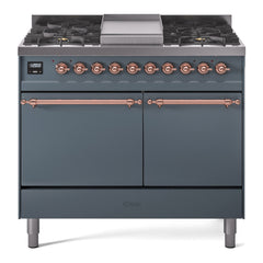 ILVE Nostalgie II 40 Inch Dual Fuel Range with Double Ovens, 6 Burners and Griddle  Solid Door - UPD40FQNMP