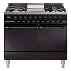 ILVE Nostalgie II 40 Inch Dual Fuel Range with Double Ovens, 6 Burners and Griddle  Solid Door - UPD40FQNMP