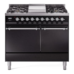 ILVE Nostalgie II 40 Inch Dual Fuel Range with Double Ovens, 6 Burners and Griddle  Solid Door - UPD40FQNMP