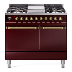ILVE Nostalgie II 40 Inch Dual Fuel Range with Double Ovens, 6 Burners and Griddle  Solid Door - UPD40FQNMP