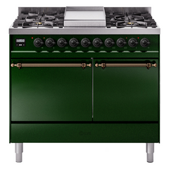 ILVE Nostalgie II 40 Inch Dual Fuel Range with Double Ovens, 6 Burners and Griddle  Solid Door - UPD40FQNMP