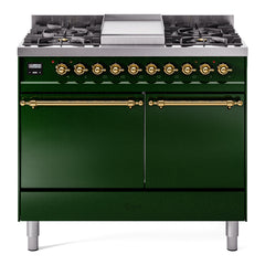 ILVE Nostalgie II 40 Inch Dual Fuel Range with Double Ovens, 6 Burners and Griddle  Solid Door - UPD40FQNMP