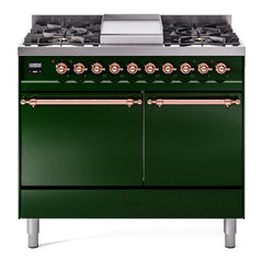 ILVE Nostalgie II 40 Inch Dual Fuel Range with Double Ovens, 6 Burners and Griddle  Solid Door - UPD40FQNMP