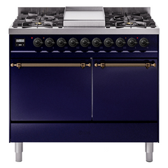 ILVE Nostalgie II 40 Inch Dual Fuel Range with Double Ovens, 6 Burners and Griddle  Solid Door - UPD40FQNMP