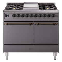 ILVE Nostalgie II 40 Inch Dual Fuel Range with Double Ovens, 6 Burners and Griddle  Solid Door - UPD40FQNMP