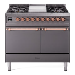 ILVE Nostalgie II 40 Inch Dual Fuel Range with Double Ovens, 6 Burners and Griddle  Solid Door - UPD40FQNMP