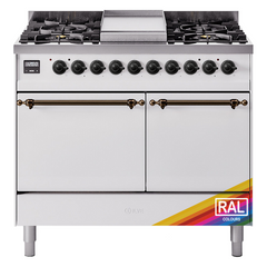 ILVE Nostalgie II 40 Inch Dual Fuel Range with Double Ovens, 6 Burners and Griddle  Solid Door - UPD40FQNMP