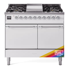ILVE Nostalgie II 40 Inch Dual Fuel Range with Double Ovens, 6 Burners and Griddle  Solid Door - UPD40FQNMP