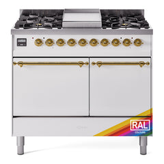 ILVE Nostalgie II 40 Inch Dual Fuel Range with Double Ovens, 6 Burners and Griddle  Solid Door - UPD40FQNMP