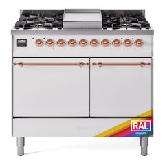 ILVE Nostalgie II 40 Inch Dual Fuel Range with Double Ovens, 6 Burners and Griddle  Solid Door - UPD40FQNMP