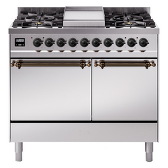ILVE Nostalgie II 40 Inch Dual Fuel Range with Double Ovens, 6 Burners and Griddle  Solid Door - UPD40FQNMP