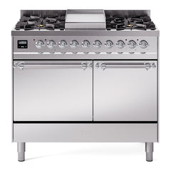 ILVE Nostalgie II 40 Inch Dual Fuel Range with Double Ovens, 6 Burners and Griddle  Solid Door - UPD40FQNMP