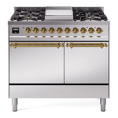 ILVE Nostalgie II 40 Inch Dual Fuel Range with Double Ovens, 6 Burners and Griddle  Solid Door - UPD40FQNMP