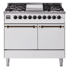 ILVE Nostalgie II 40 Inch Dual Fuel Range with Double Ovens, 6 Burners and Griddle  Solid Door - UPD40FQNMP