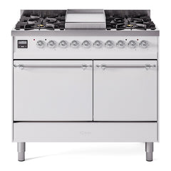 ILVE Nostalgie II 40 Inch Dual Fuel Range with Double Ovens, 6 Burners and Griddle  Solid Door - UPD40FQNMP