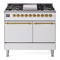 ILVE Nostalgie II 40 Inch Dual Fuel Range with Double Ovens, 6 Burners and Griddle  Solid Door - UPD40FQNMP