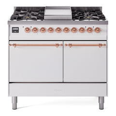 ILVE Nostalgie II 40 Inch Dual Fuel Range with Double Ovens, 6 Burners and Griddle  Solid Door - UPD40FQNMP