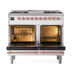 ILVE Nostalgie II 40 Inch Dual Fuel Range with Double Ovens, 6 Burners and Griddle  Solid Door - UPD40FQNMP