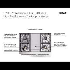 ILVE Professional Plus II 40 Inch Dual Fuel Range - UPD40F