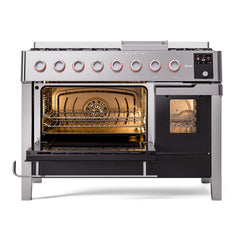 ILVE Panoramagic 48″ Dual Fuel Range with 8 Burners & Griddle, 5.02 cu. ft. - UPM12FDS3SS