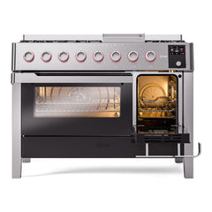 ILVE Panoramagic 48″ Dual Fuel Range with 8 Burners & Griddle, 5.02 cu. ft. - UPM12FDS3SS