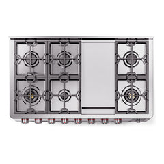 ILVE Panoramagic 48″ Dual Fuel Range with 8 Burners & Griddle, 5.02 cu. ft. - UPM12FDS3SS