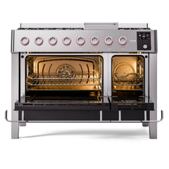 ILVE Panoramagic 48″ Dual Fuel Range with 8 Burners & Griddle, 5.02 cu. ft. - UPM12FDS3SS