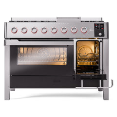 ILVE Panoramagic 48″ Dual Fuel Range with 8 Burners & Griddle, 5.02 cu. ft. - UPM12FDS3SS