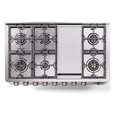 ILVE Panoramagic 48″ Dual Fuel Range with 8 Burners & Griddle, 5.02 cu. ft. - UPM12FDS3SS