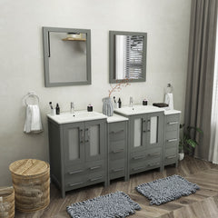 Vanity Art 72" Double Basin Bathroom Vanity with Top in White Ceramic and Mirror - VA3024-72