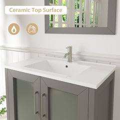 Vanity Art 84" Double Basin Bathroom Vanity with Top in White Ceramic and Mirror - VA3024-84