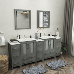 Vanity Art 84" Double Basin Bathroom Vanity with Top in White Ceramic and Mirror - VA3024-84