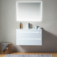 Vanity Art 36-Inch Wall-Hung Single-Sink Bathroom Vanity with Resin Top - CVF36W
